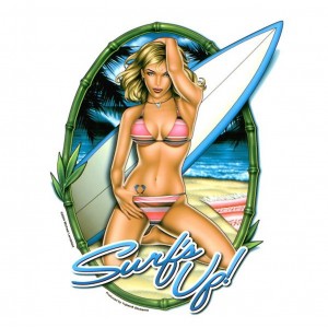 Sticker Pin Up surfs up surfer girl large AD464
