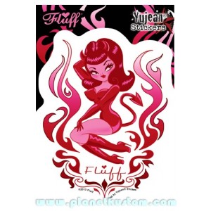 Sticker Fluff Devil Girl cartoon pin up pink flaming JA622