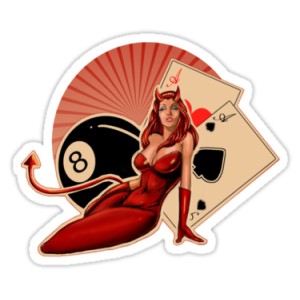 Sticker Pinup oldschool diablesse cards & 8 ball