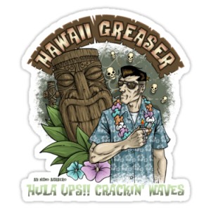 Sticker hula ups craking waves hawaii greaser tiki 3